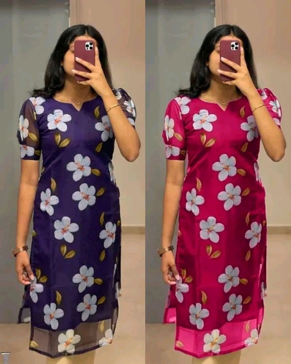 ORGANZA PRINTED KURTI - Pink, S