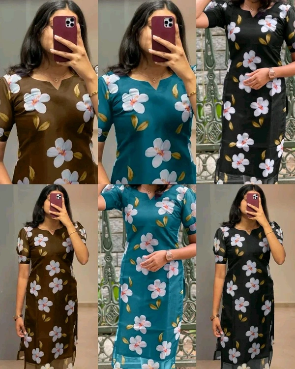 ORGANZA PRINTED KURTI - Brown, M