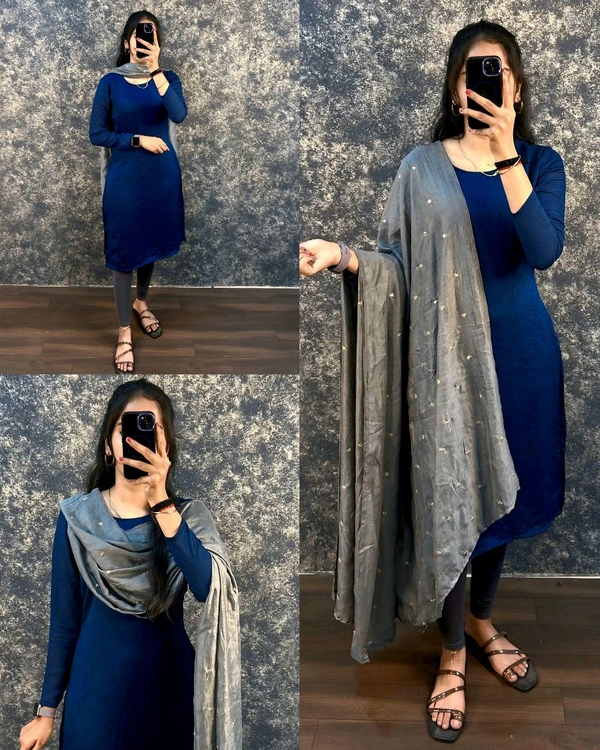 Trendy Style Kurti With Dupatta - Gray, S