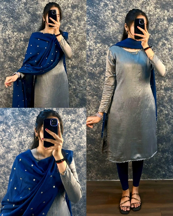 Trendy Style Kurti With Dupatta - Gray, L