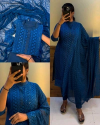 Fully stitched chikankari set - Wine, S