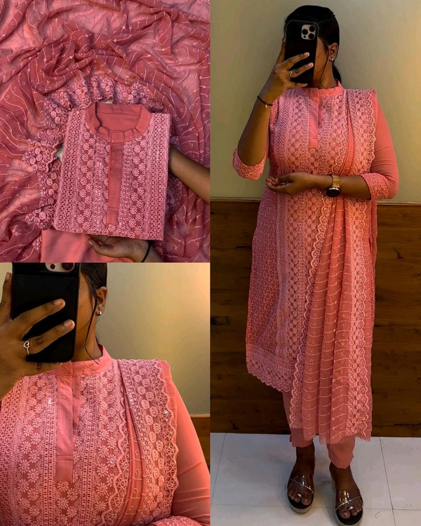 Fully stitched chikankari set - Pink, 3XL