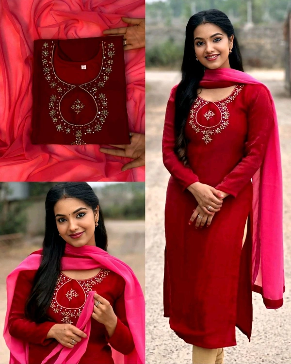 Space Silk with hand work - Bright Red, XL