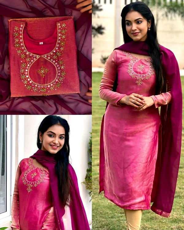 Space Silk with hand work - Tickle Me Pink, S