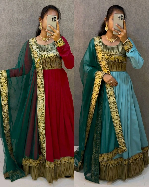 Premium blooming vichitra Silk with kanchi zari border outfit - Maroon, L