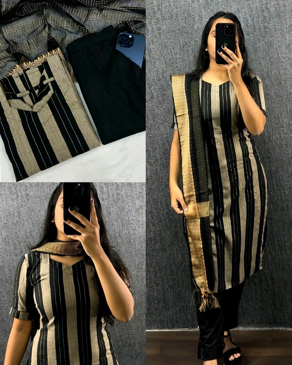 Trendy Black Kurti Dupatta With Pocket Pant - 2XL