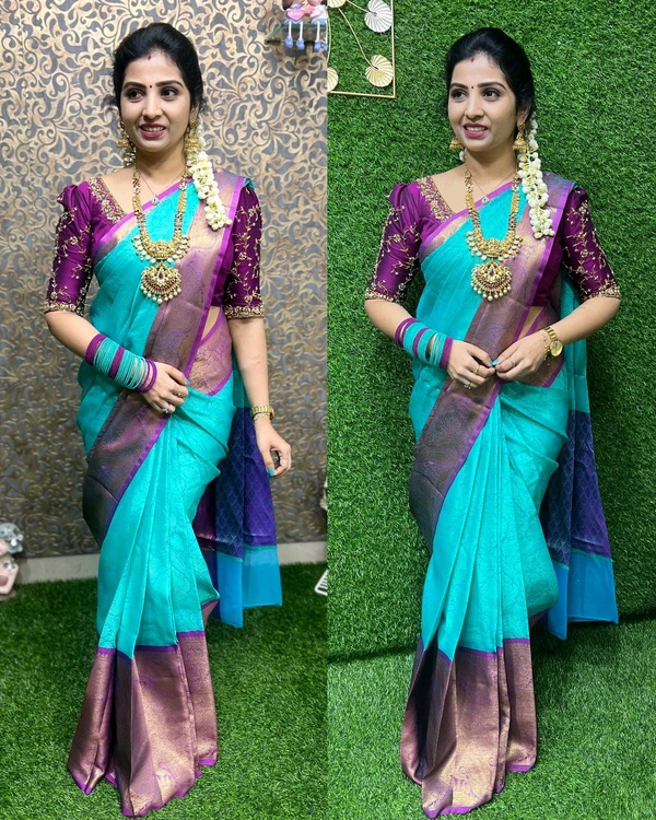 BANARASI SOFT PATTA NITA PATTU TISSUE SAREE - Fountain Blue, Free Size