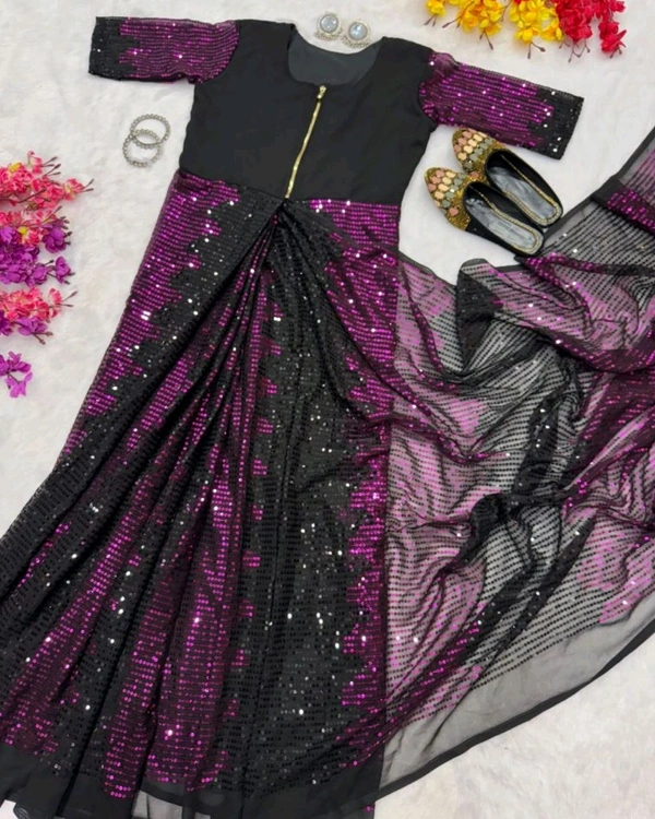 Trending Zip & Go Sequence Saree - Purple Pizzazz, 2XL