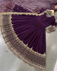 Launching New Designer Party Wear Look Gown - Wine Berry, XL