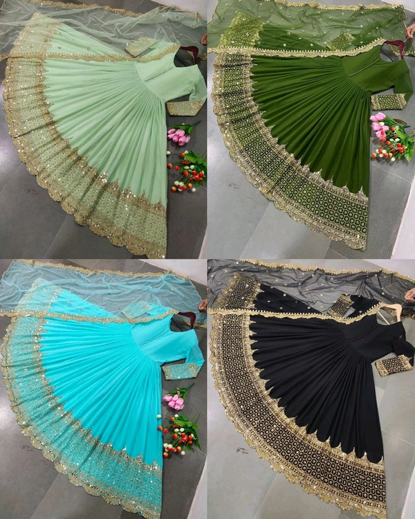 Launching New Designer Party Wear Look Gown - Turquoise Blue, XL