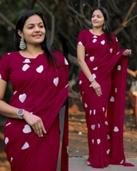 Treny Heart Design New Georgette Embroidery Saree - White, Free Size