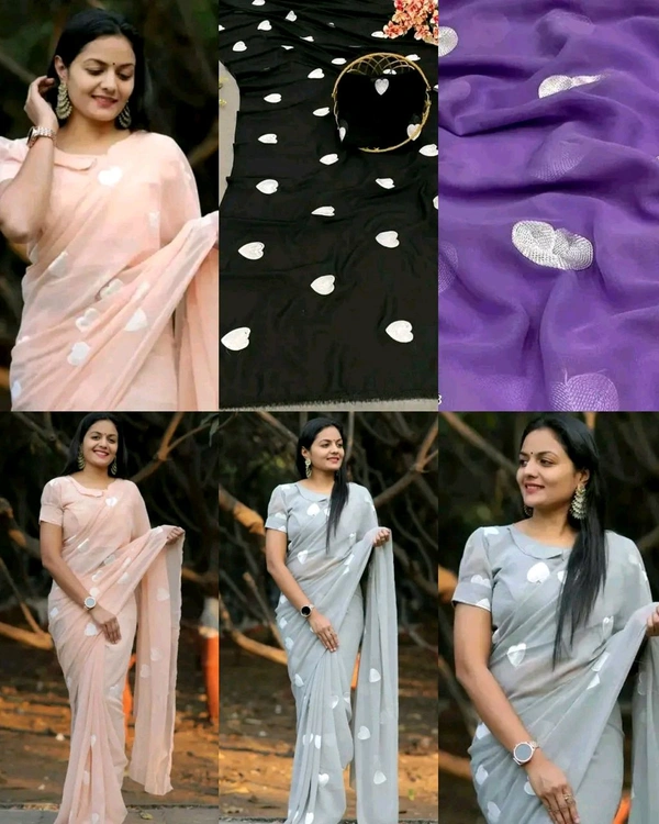 Treny Heart Design New Georgette Embroidery Saree - Cavern Pink, Free Size
