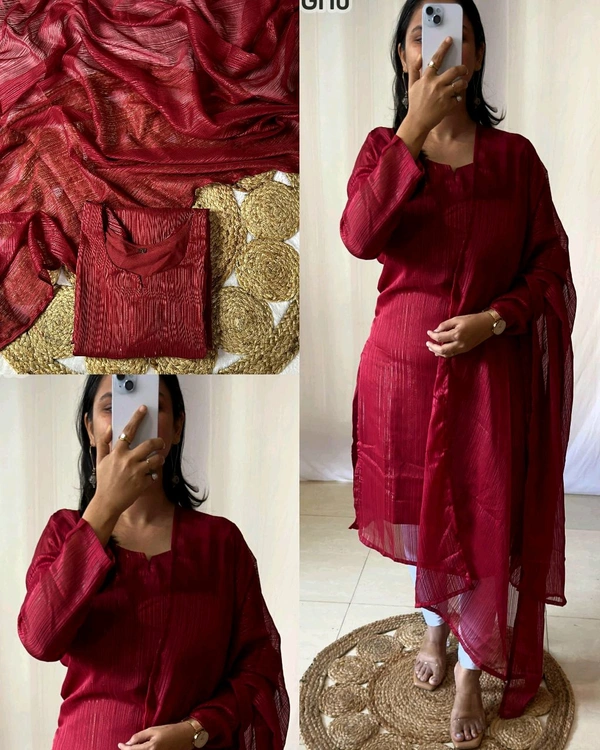 Stylish Beautiful Attractive Colours With Kurti and Dupatta - Peach, S