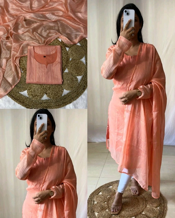 Stylish Beautiful Attractive Colours With Kurti and Dupatta - Peach, M