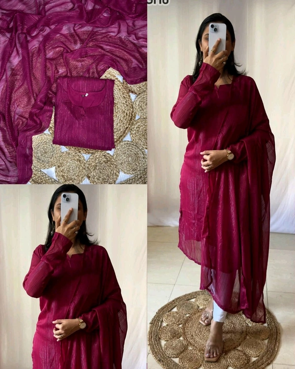 Stylish Beautiful Attractive Colours With Kurti and Dupatta - Magenta, L