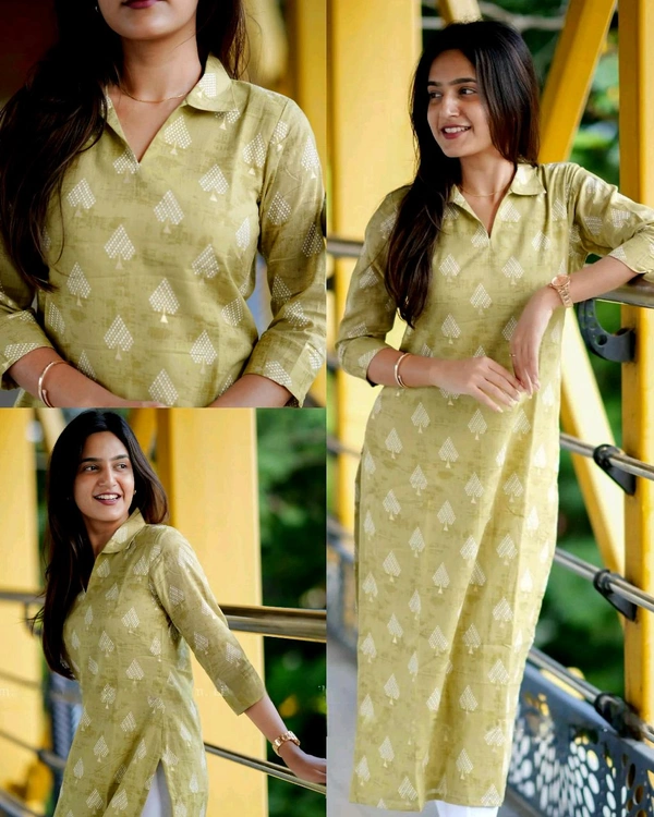 Fashionable Cotton Slub Digital Print Straight Kurti For Women - L