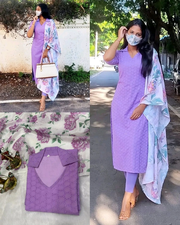 Pretty hakoba kurta with matching Dupatta - Mauve, S