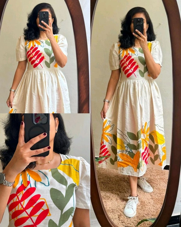 Introducing Beautiful prints of pure and rich Soft Cotton Gown - White, M