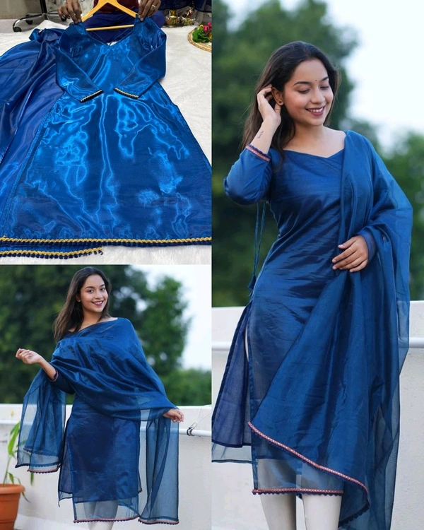 Trendy Shining Silk Sets - Blue, XL