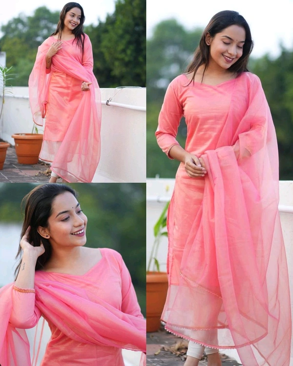Trendy Shining Silk Sets - Pink, S