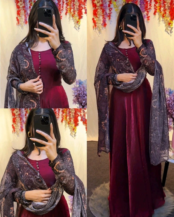Beautiful arrived for party wear gown with dupatta - S