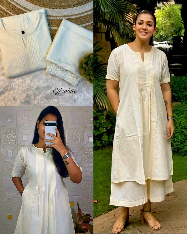 Nayanthara" mam casual wear outfit🥰 Co-ord set Aline top pattern paired with plazoo pant This casual outfit make premium - Off White, S
