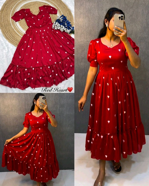 Launching valentine's days special Heart ❤️ midi gown - Red, 2XL