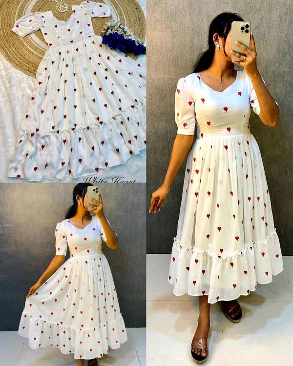 Launching valentine's days special Heart ❤️ midi gown - White, S