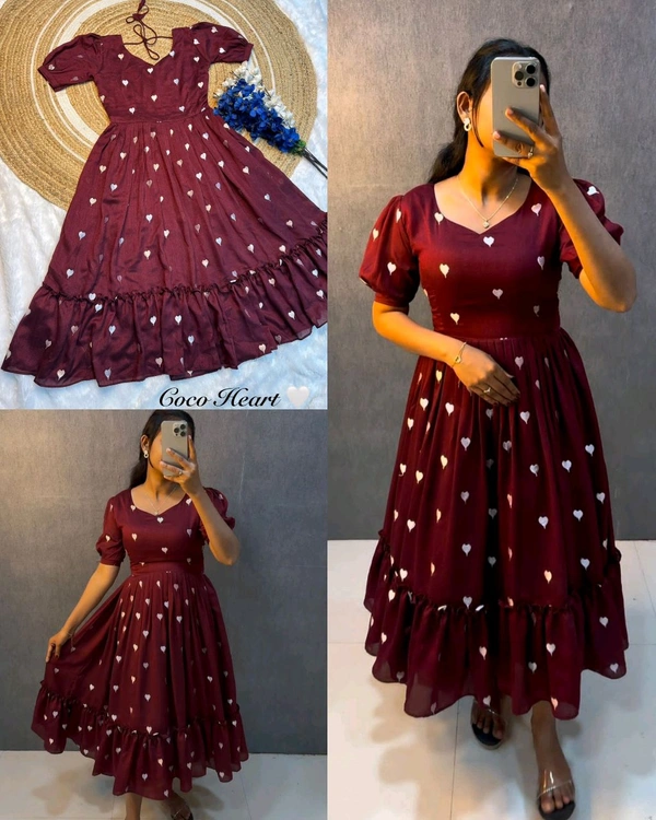 Launching valentine's days special Heart ❤️ midi gown - Maroon, L