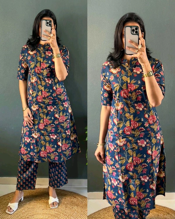 Launching pure jaipuri 100%Cotton Co-Ords set - Navy Blue, XL