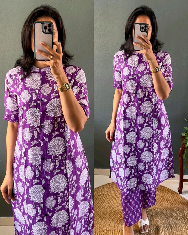 Launching pure jaipuri 100%Cotton Co-Ords set - Electric Violet, XL