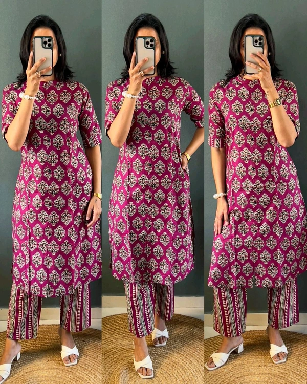 Launching pure jaipuri 100%Cotton Co-Ords set - Plum, M