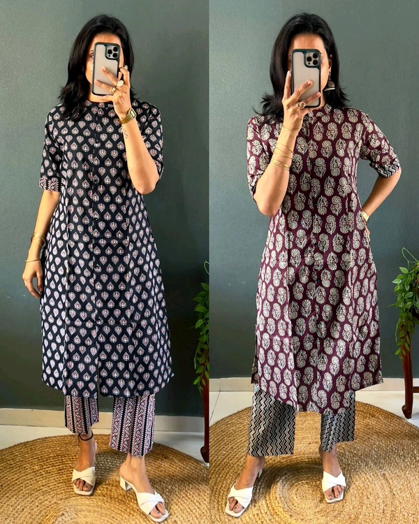 Launching pure jaipuri 100%Cotton Co-Ords set - Wine Berry, L