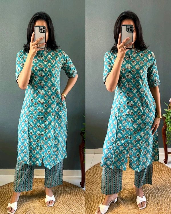 Launching pure jaipuri 100%Cotton Co-Ords set - Teal, M