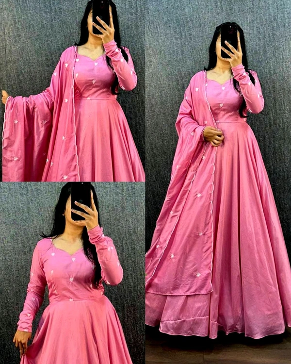 Trendy Valentine Heart Gown With Dupatta - Pink, 3XL
