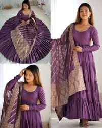 TRENDY FULLY FLAIR ANARKALI, WITH DUPPTA SET, PANT READY TO WEAR - Pista, XS