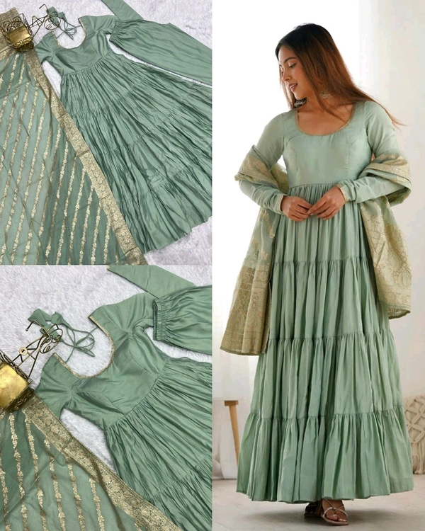 TRENDY FULLY FLAIR ANARKALI, WITH DUPPTA SET, PANT READY TO WEAR - Pista, 2XL