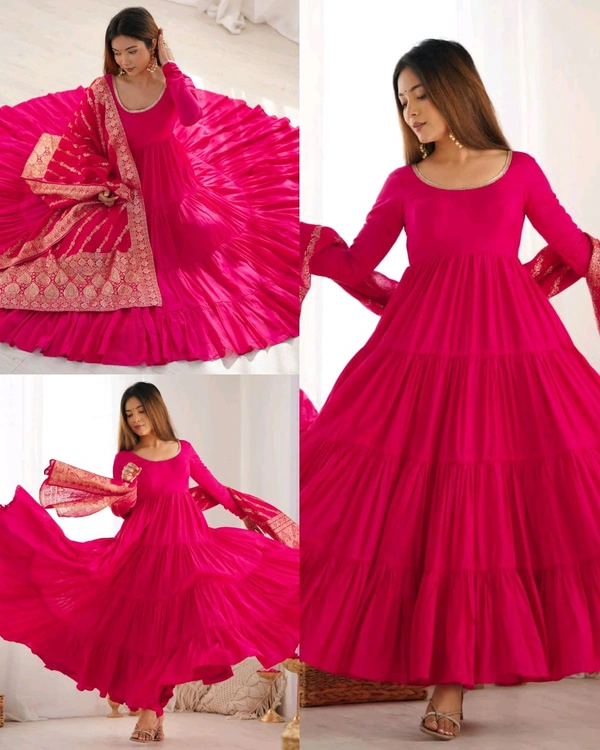 TRENDY FULLY FLAIR ANARKALI, WITH DUPPTA SET, PANT READY TO WEAR - Lipstick, M