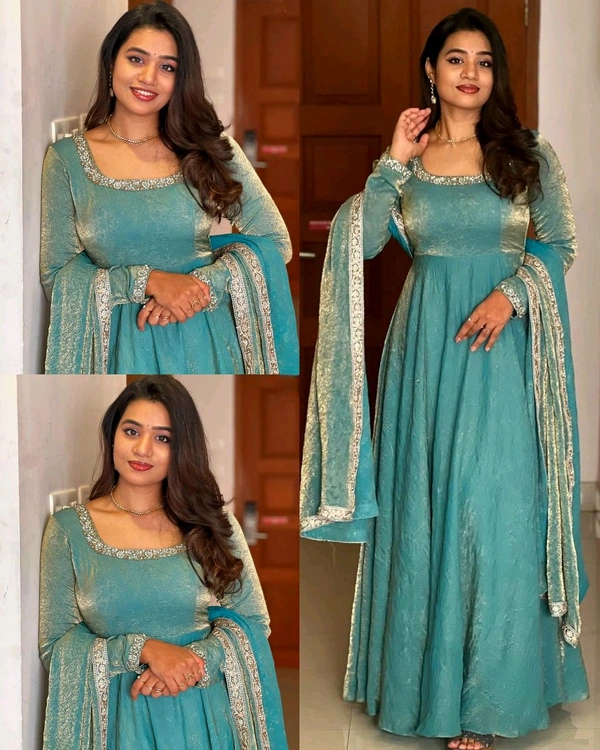 Launching Heavy Designer Party Wear Look Gown-Dupatta in Heavy Multy Thread Embroidery Sequence Work - XL