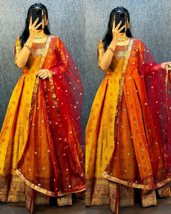 UPCOMING WEDDING SERIES GOWN WITH DUPPTA - Green, S