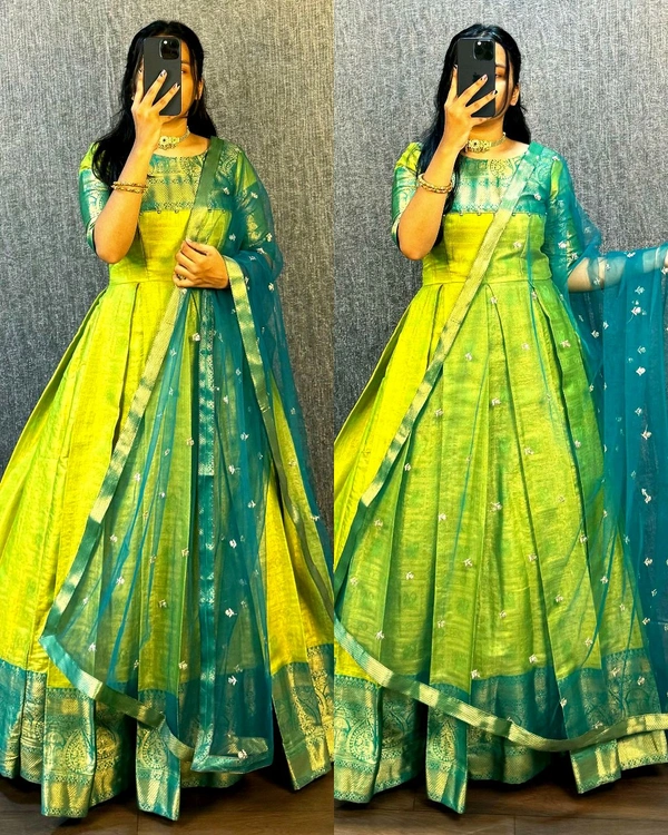 UPCOMING WEDDING SERIES GOWN WITH DUPPTA - Green, 2XL