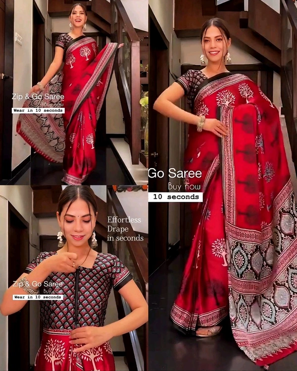 New Trending Zip & Go saree With Rich Digital Print Saree - XL
