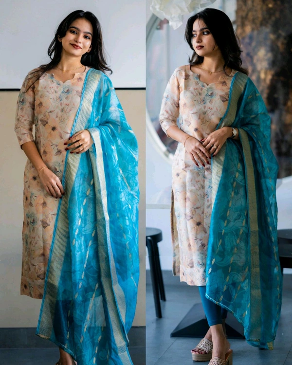 TRENDY HIGH DEMANDED KURTA WITH DUPATTA - Sky Blue, L