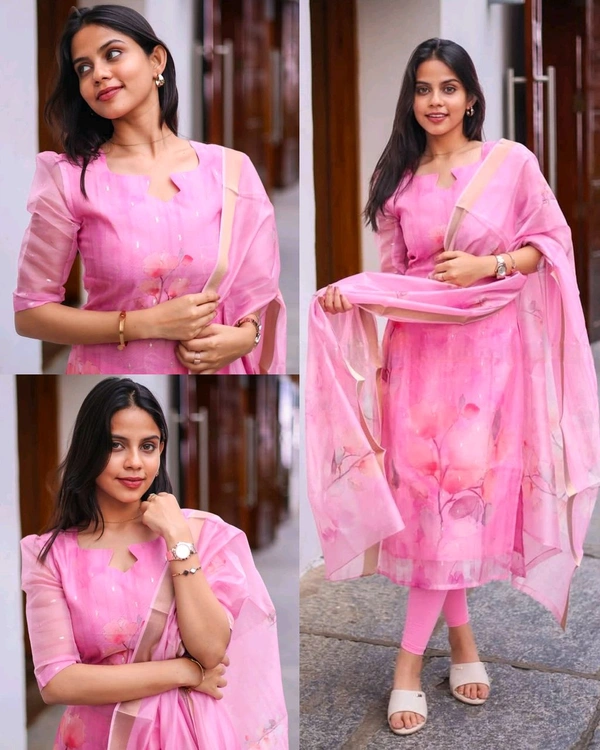 TRENDY HIGH DEMANDED KURTA WITH DUPATTA - Pink Lace, 2XL