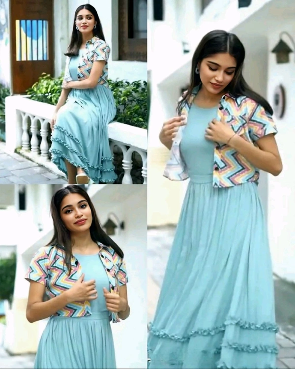 Party wear Gown With Coat - Jungle Mist, 2XL