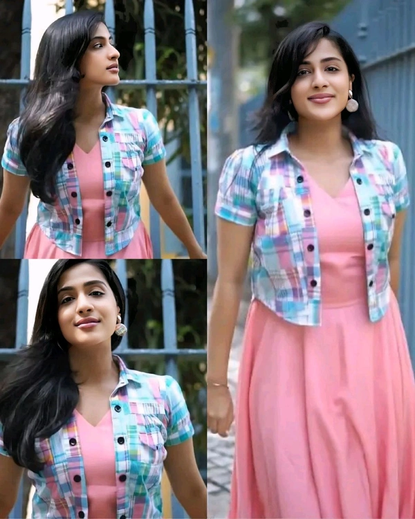 Party wear Gown With Coat - Pink, S