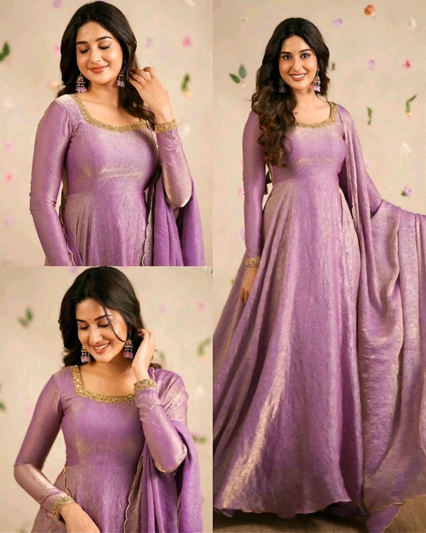 Beautiful Designer Hand Zardoshi Work Gown With Cut Work Duppata - Pink, M