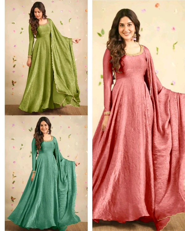 Beautiful Designer Hand Zardoshi Work Gown With Cut Work Duppata - Pista, L