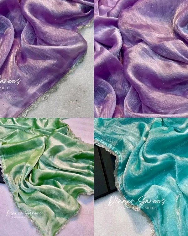 BARBARI SHINY STONE AND DIAMOND WORK SAREE WITH BLOUSE - Pink, Free Size