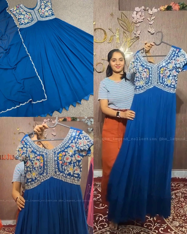 Aliya Cut Gown With Dupatta - L, Teal